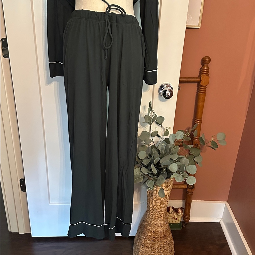 Soma Cool Nights M teal forest green 2-piece long sleeve drawstring pajamas - Picture 6 of 15